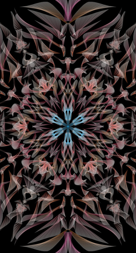 Intricate Floral Wallpaper: Kaleidoscopic Design on Black Background