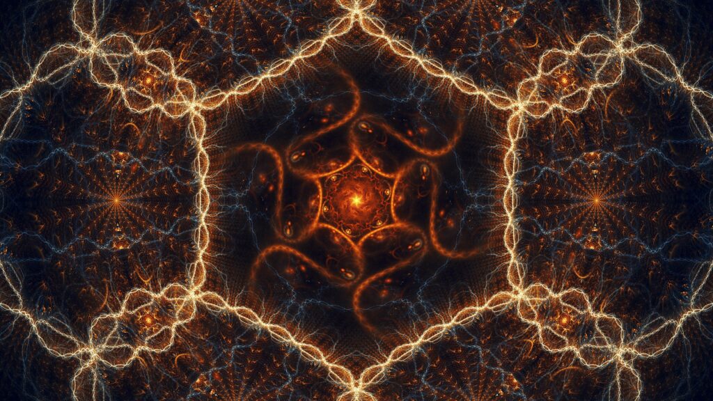 Intricate Fractal Wallpaper: Golden Swirls & Symmetry 3840x2160
