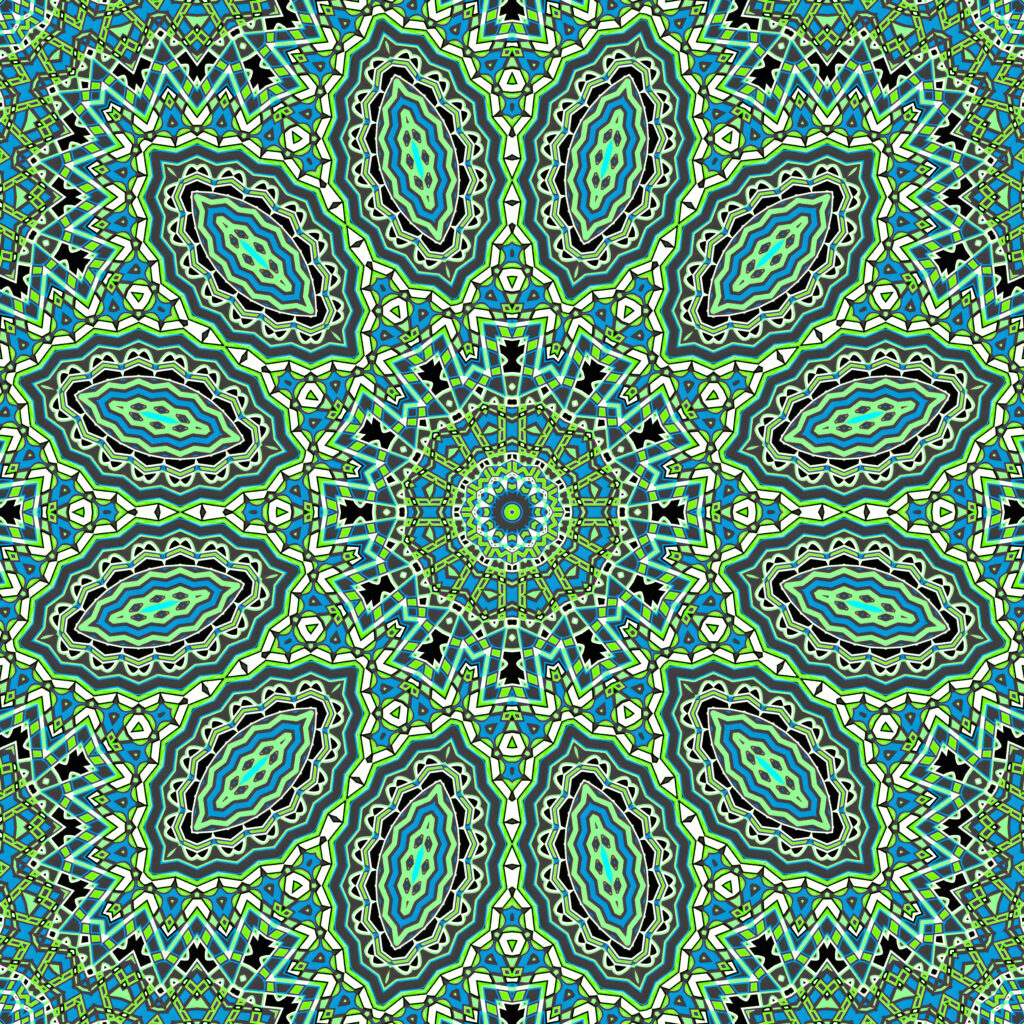 Intricate Green & Blue Fractal Wallpaper - Symmetrical Patterns
