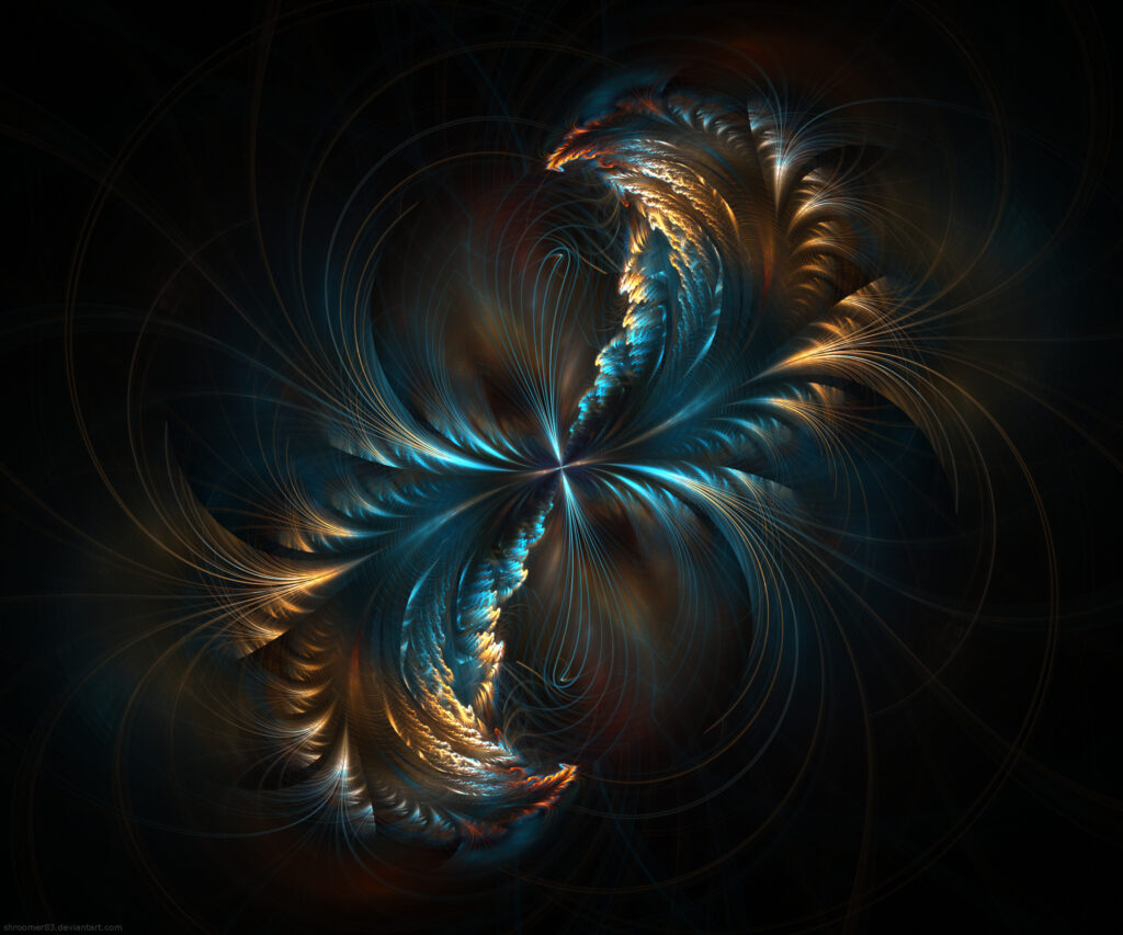 Intricate Fractal Wallpaper: Vibrant Blue, Gold & Copper Design
