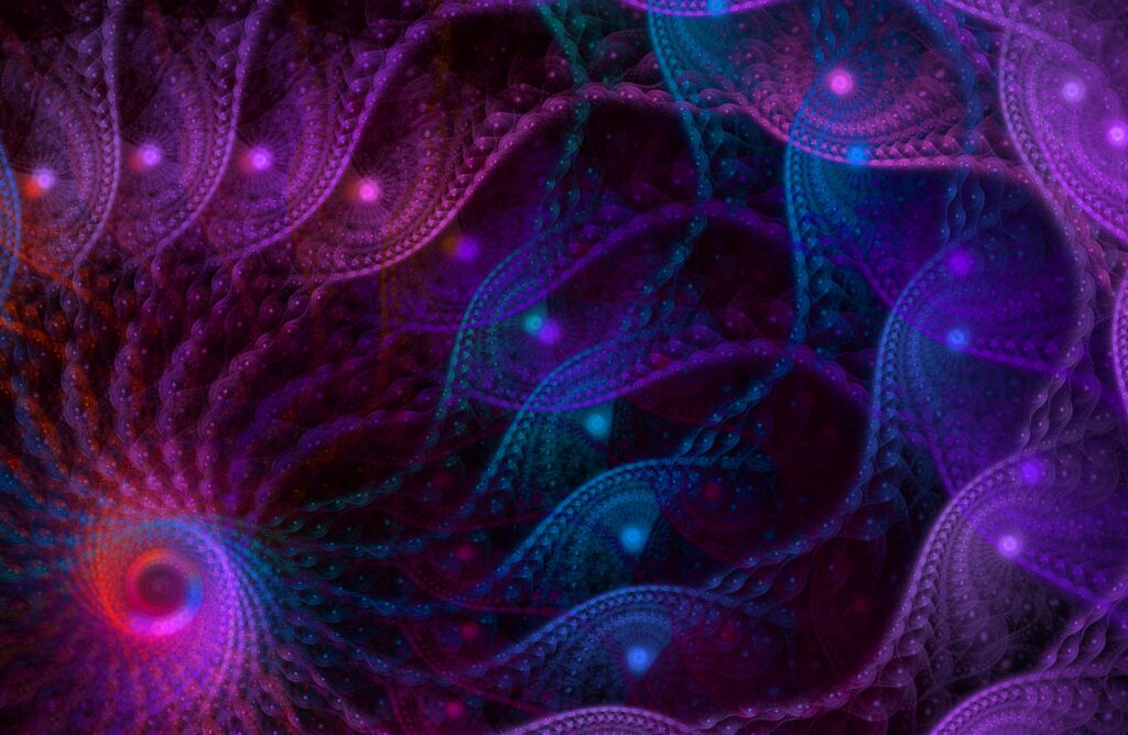 Vibrant Abstract Fractal Wallpaper: Mesmerizing Purple, Blue & Red Design