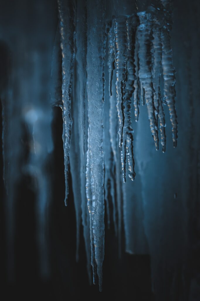Intricate Frosty Icicles Macro Shot - Dark, Moody Wallpaper Background
