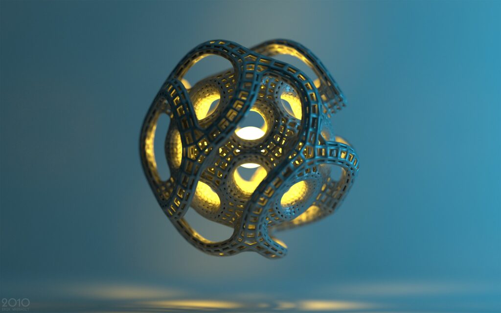 Intricate Geometric Wallpaper: Warm Glow on Soft Blue Background