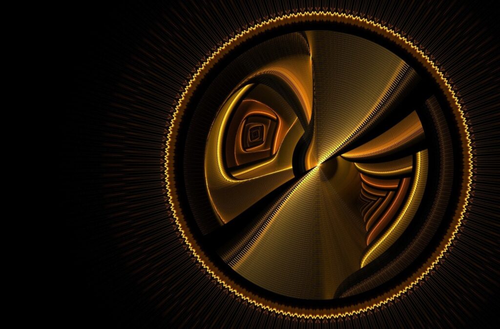 Dynamic Abstract Wallpaper: Intricate Golden Circles on Black Background
