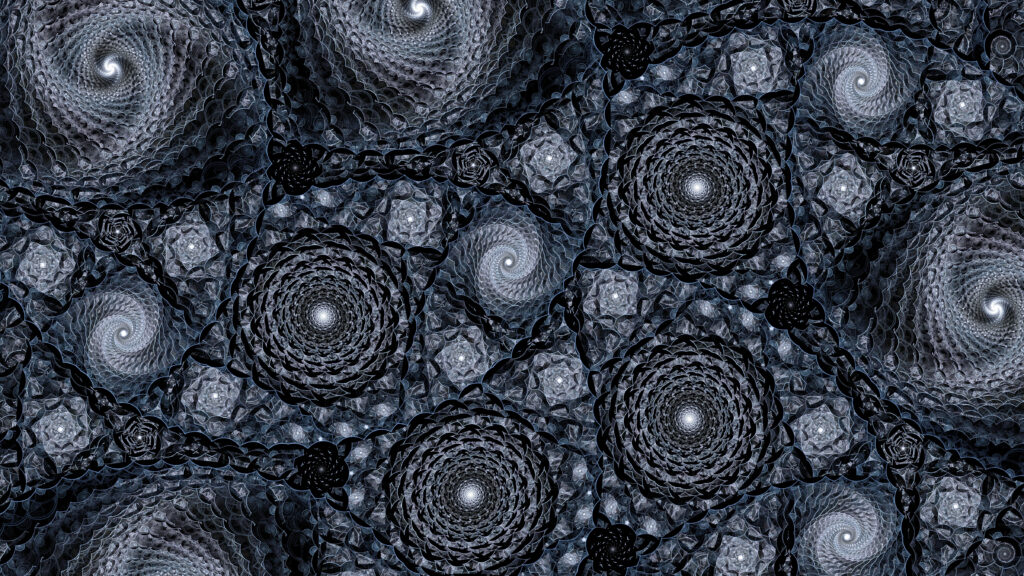 Intricate Gray Abstract Wallpaper: Spirals and Circles Design
