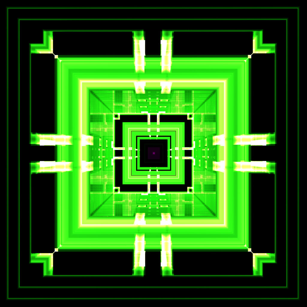 Intricate Green Fractal Wallpaper: Geometric Squares & Symmetry
