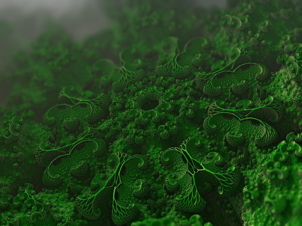 Intricate Green Microorganisms Wallpaper: Fascinating Microbiology Background