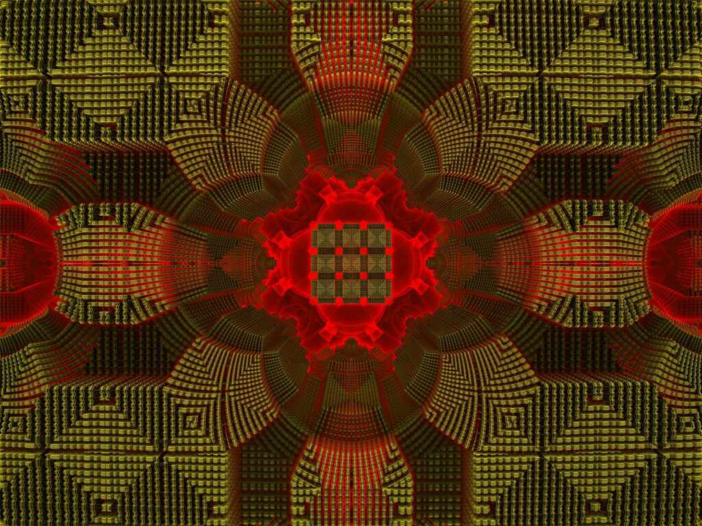 Intricate Green & Red Fractal Wallpaper - Abstract Geometric Background