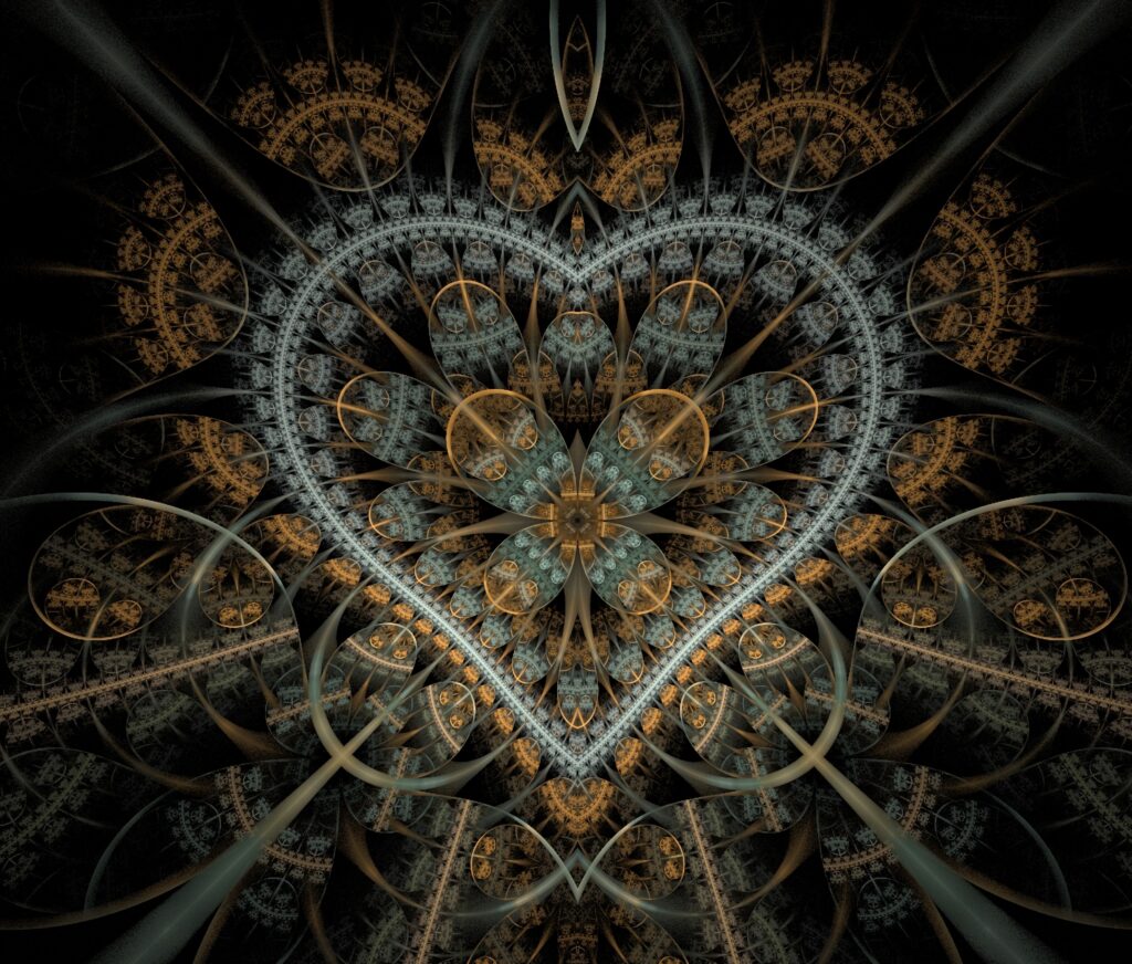 Intricate Heart-Shaped Fractal Wallpaper: Earthy Tones & Detailed Design