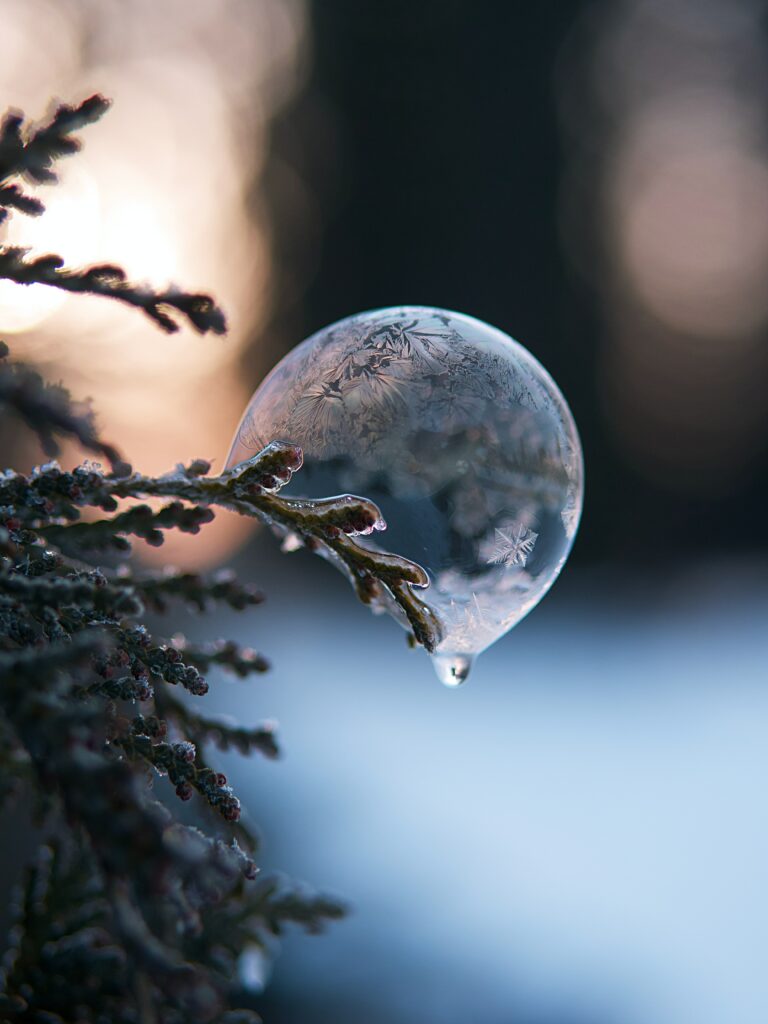 Serene Macro Shot of Delicate Frozen Bubble with Ice Crystal Patterns Wallpaper