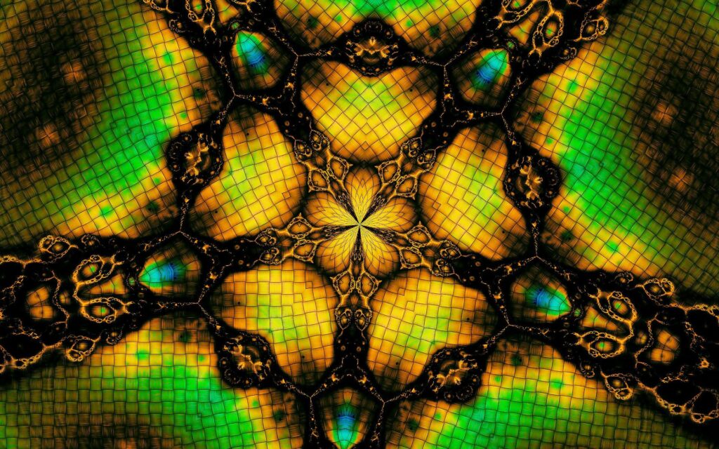 Vibrant Kaleidoscope Wallpaper: Golden & Green Patterns Background