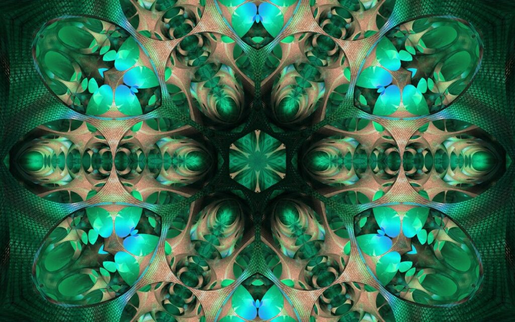Intricate Kaleidoscope Wallpaper: Green & Brown Symmetry Background
