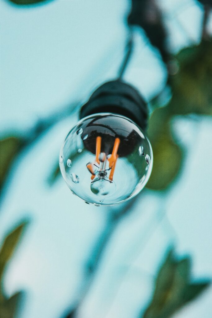 Intricate Light Bulb Close-Up with Blurred Nature Wallpaper Design