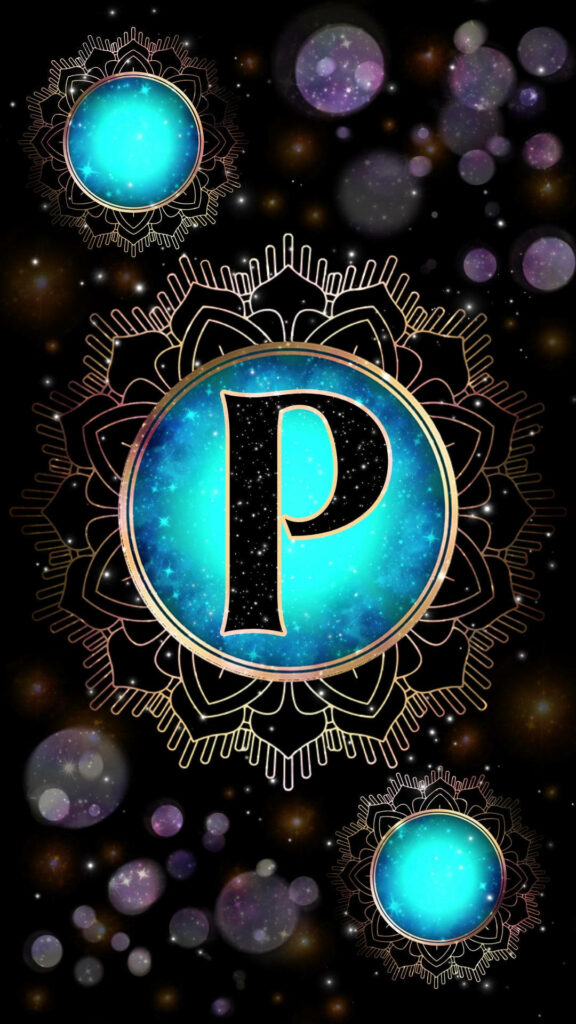 Intricate Mandala Design with Cosmic Background Featuring Letter P Wallpaper
