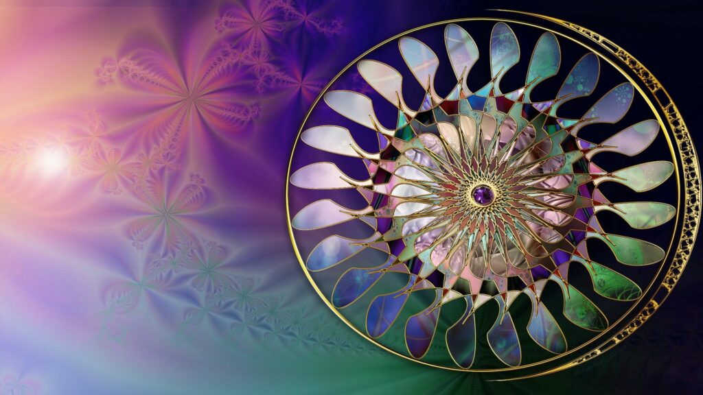 Vibrant Mandala Wallpaper with Leaf Patterns & Ethereal Glow