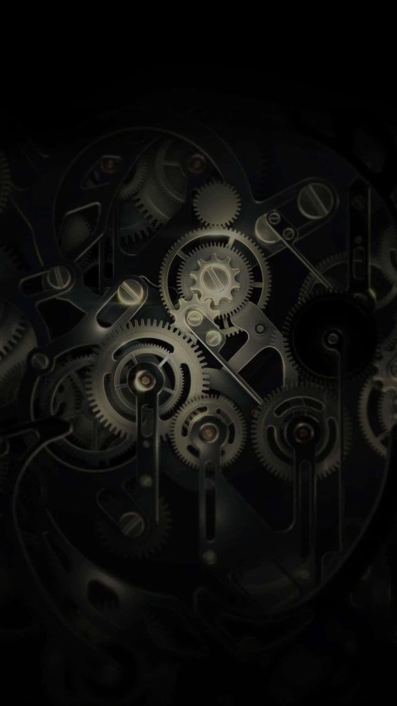 Intricate metallic silver watch gears on dark background detailed mechanical gear wallpaper design