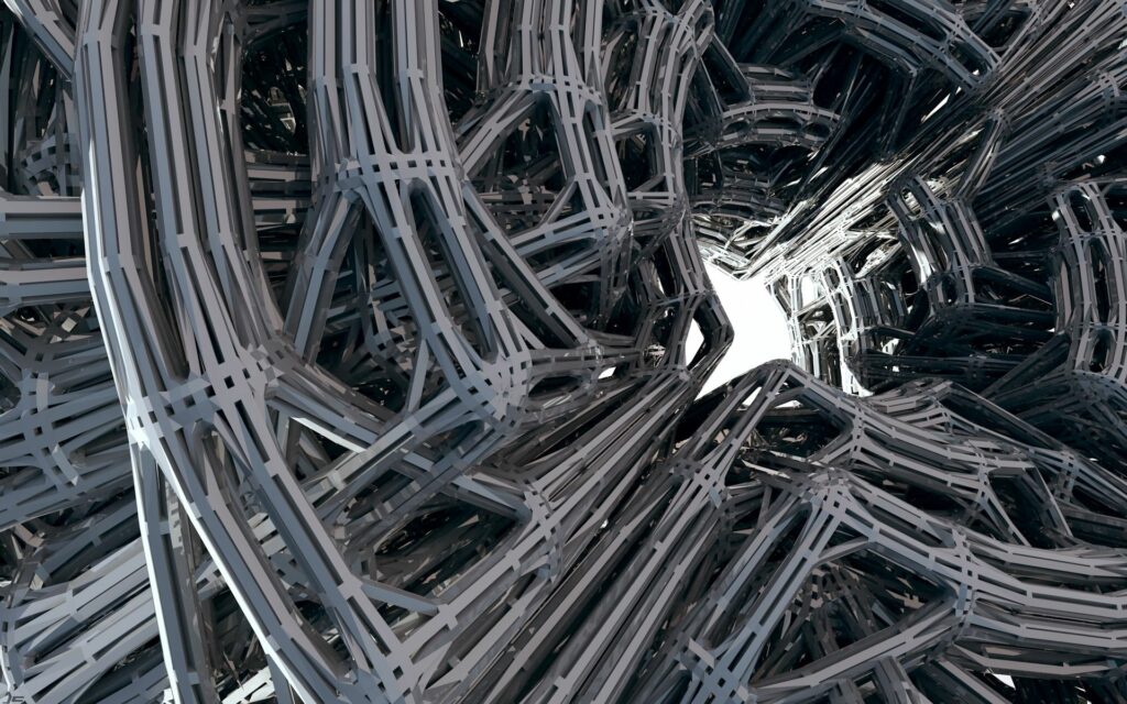 Intricate Metallic Structures Wallpaper with Radiant Focal Point