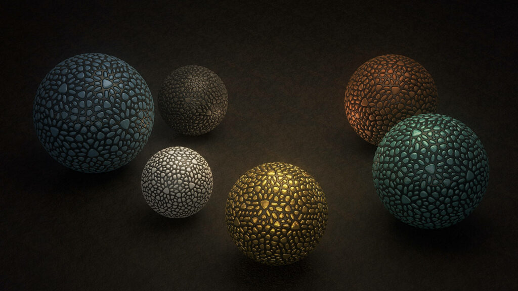 Intricate Metallic Balls Wallpaper with Dark Textured Background