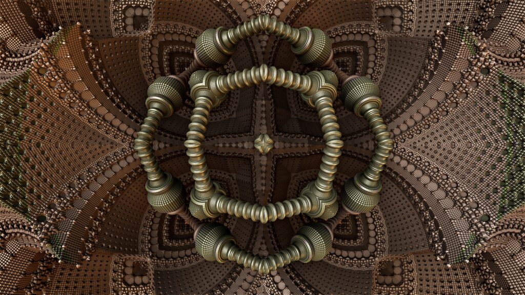 Intricate Metallic Fractal Wallpaper in Brown and Gold Tones