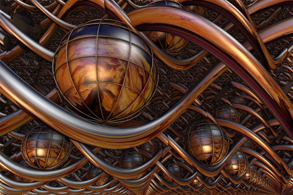 Mesmerizing Metallic Structures Wallpaper - Copper & Silver Design