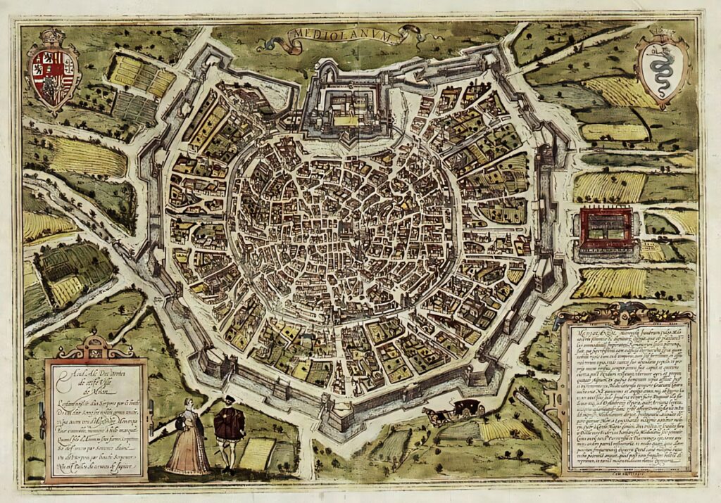 Historic Milan Top-Down Wallpaper: Medieval Map Landscape Design