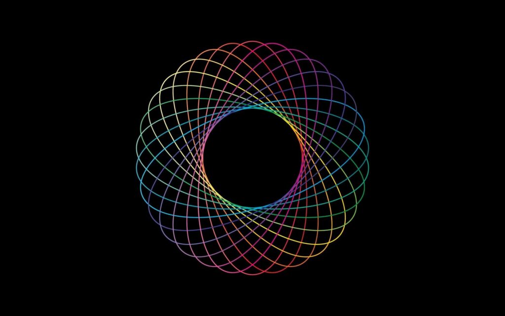 Intricate Multicolored Geometric Pattern Wallpaper on Black Background