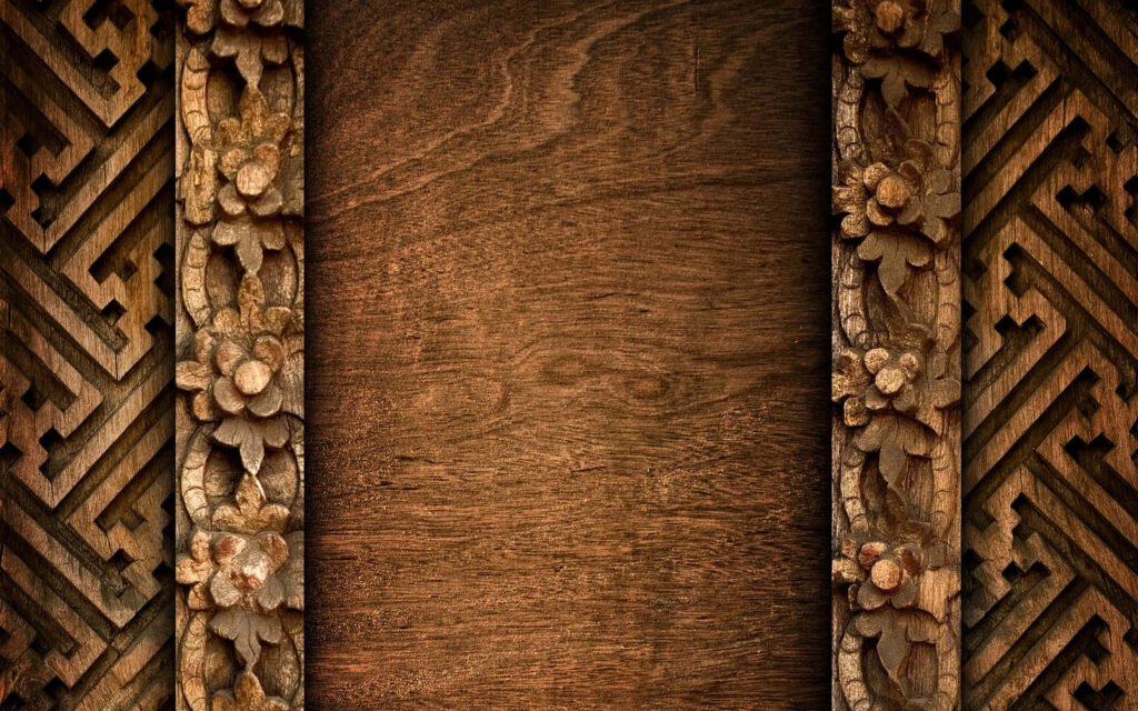 Vintage Oak Wallpaper with Floral Patterns - Warm Wooden Background