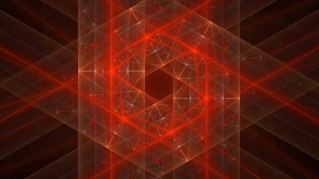 Radiant Red Abstract Wallpaper: Intricate Rhombuses & Rays Background