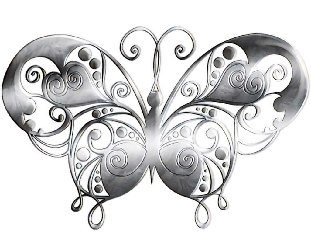 Elegant Metallic Butterfly Artwork: Detailed Silver Swirl Design Wallpaper