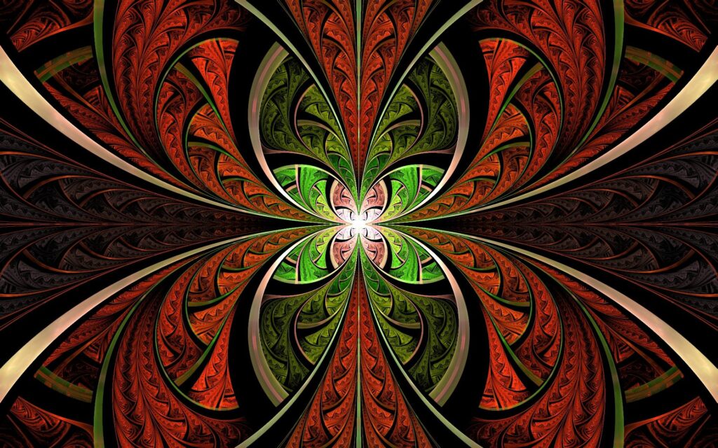 Intricate Red, Green & Gold Kaleidoscopic Wallpaper – Stained Glass Effect