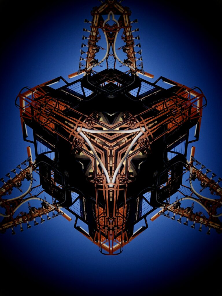 Intricate Steampunk Fractal Cube Wallpaper on Deep Blue Background
