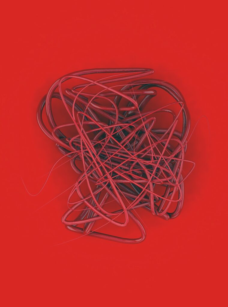Tangled Red Wires & Splines Wallpaper - Modern Abstract Background