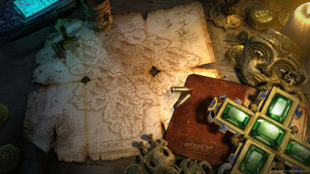 Adventure Wallpaper: Intricate Treasure Map & Golden Compass Scene