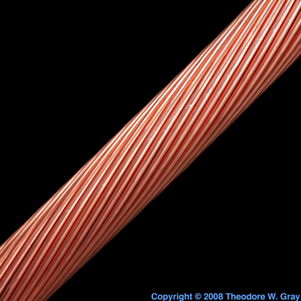 Close-up of twisted copper wire texture wallpaper with shiny reddish brown metallic detail on black