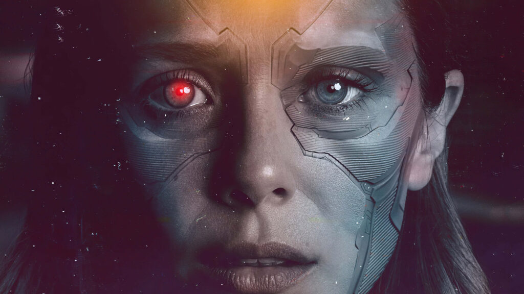 Futuristic Wanda Maximoff Wallpaper: Intricate Robotic Details & Glow