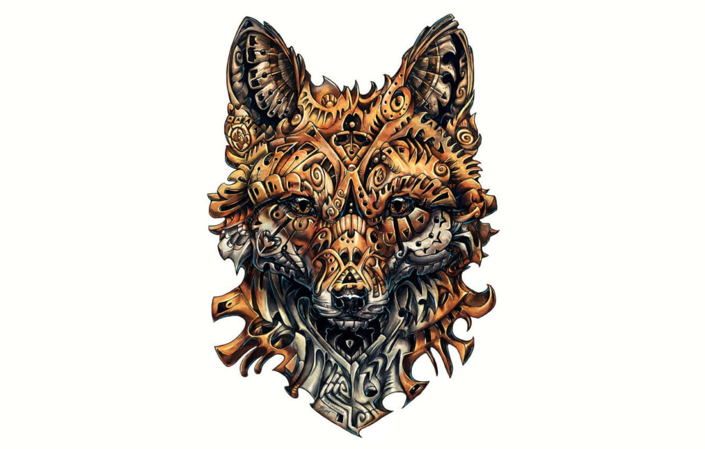 Stunning Steampunk Wolf Head Wallpaper with Intricate Patterns
