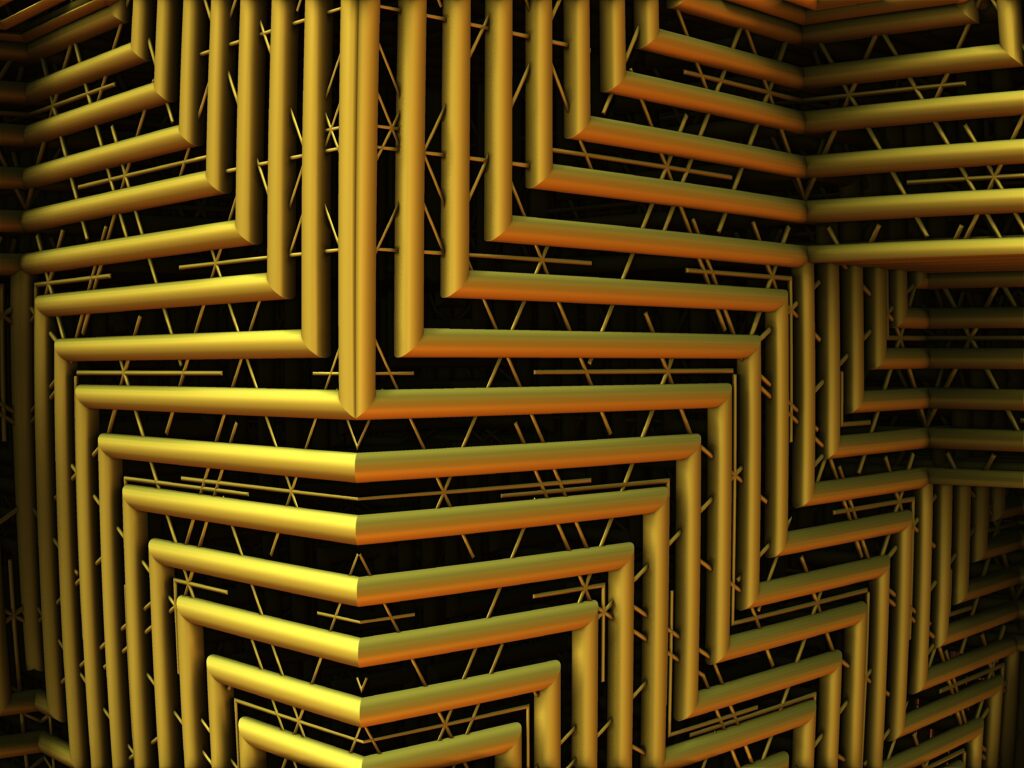 Intricate Yellow Pipe 3D Wallpaper: Modern Geometric Background