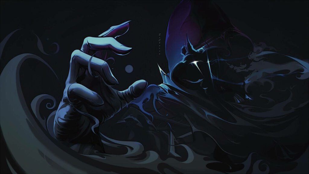 Ominous Presence: Valorant's Agent Omen's Enigmatic Blue Illumination in 1080p Gaming Background Wallpaper