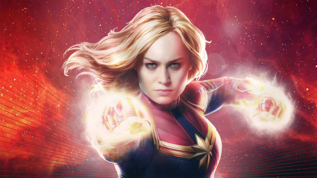 Stunning HD Wallpaper: Actress Brie Larson as Captain Marvel in Full Costume - A Must-Have for Fans of the Critically-Acclaimed Superhero Film!