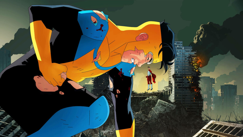 Unleashing the Fury: Omni-man and Invincible Clash in Animated Series – Invincible Background Visual Wallpaper