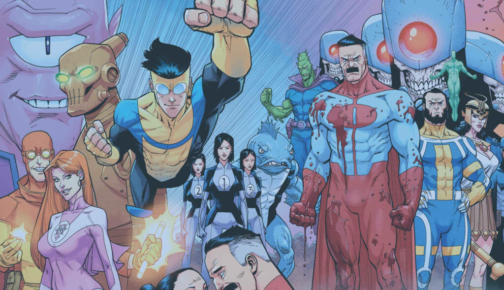 The Epic Crossover: Invincible Unites with Iconic Superheroes in an Edited Masterpiece Wallpaper
