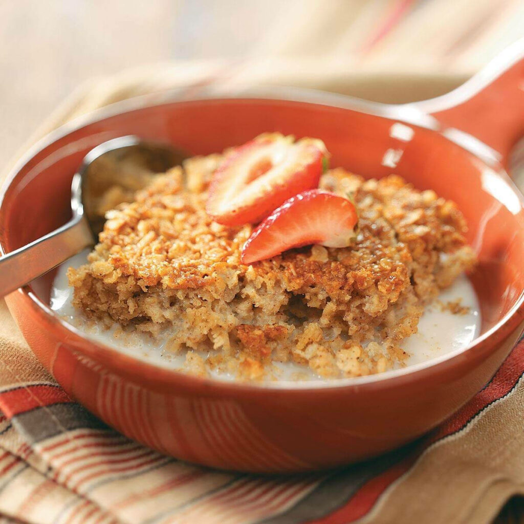 Wholesome Breakfast Wallpaper: Oatmeal & Fresh Strawberries Scene