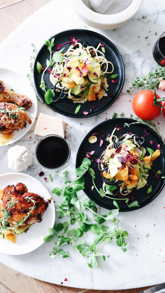 Vibrant Table Setting with Fresh Dishes for Stunning Wallpaper