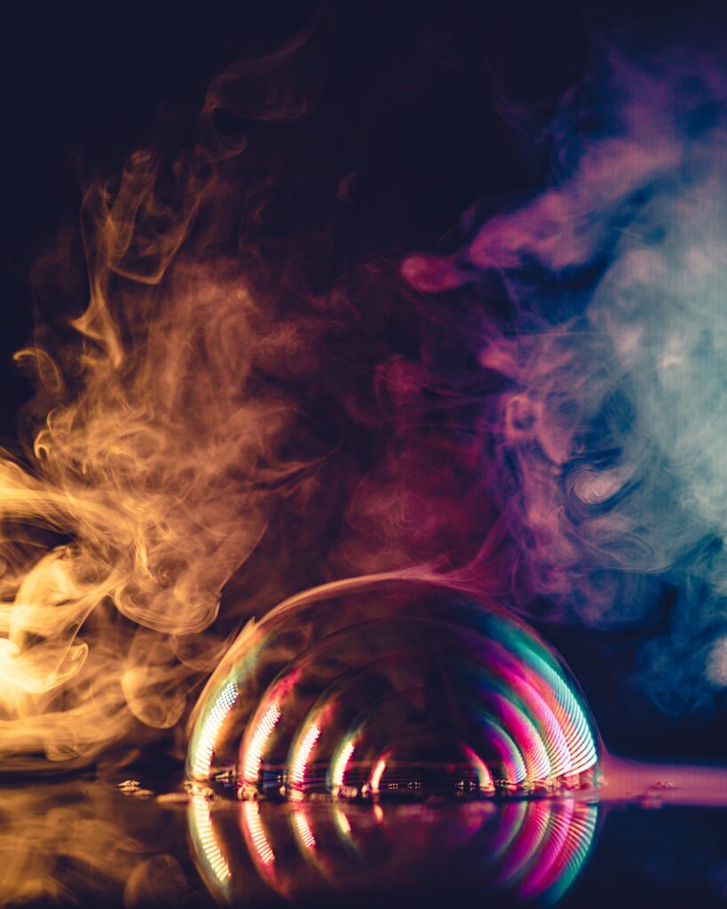 Iridescent Bubble in Colorful Smoke - Stunning High-Resolution Wallpaper