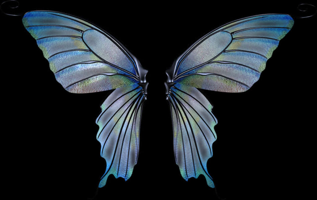 Stunning Iridescent Butterfly Wings PNG Wallpaper in Blue & Green