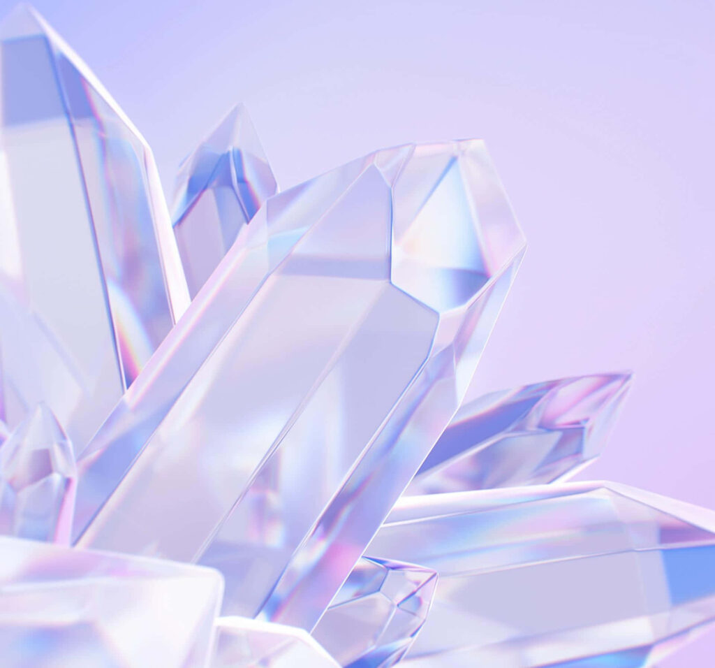 Iridescent transparent crystals on pastel gradient background modern gemstone wallpaper design