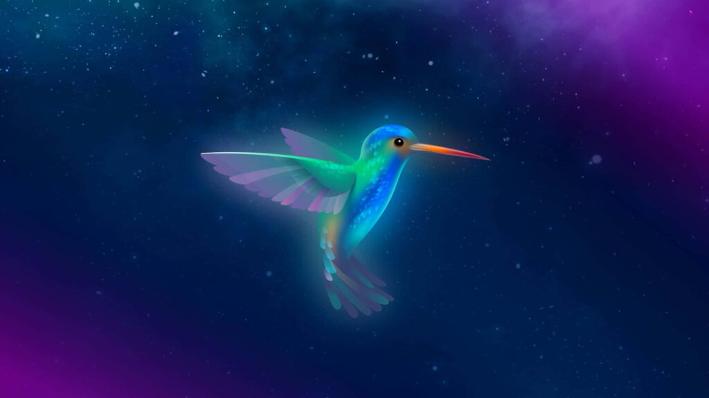 Enchanting Iridescent Hummingbird Wallpaper Against Starry Sky