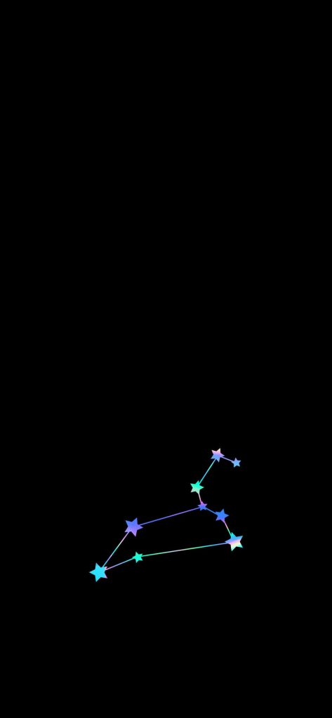 Minimalistic Leo zodiac constellation wallpaper in vibrant iridescent colors on black background