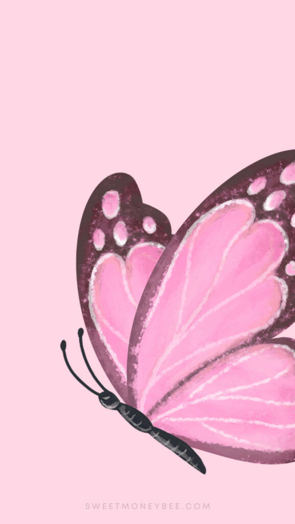 Iridescent Purple Butterfly Wallpaper on Soft Pink Background