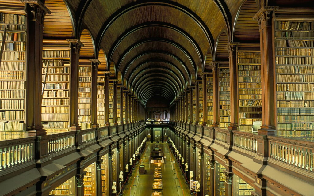 Irish Library Treasure Trove: Assorted Book Lot on Shelves as HD Wallpaper Background Photo